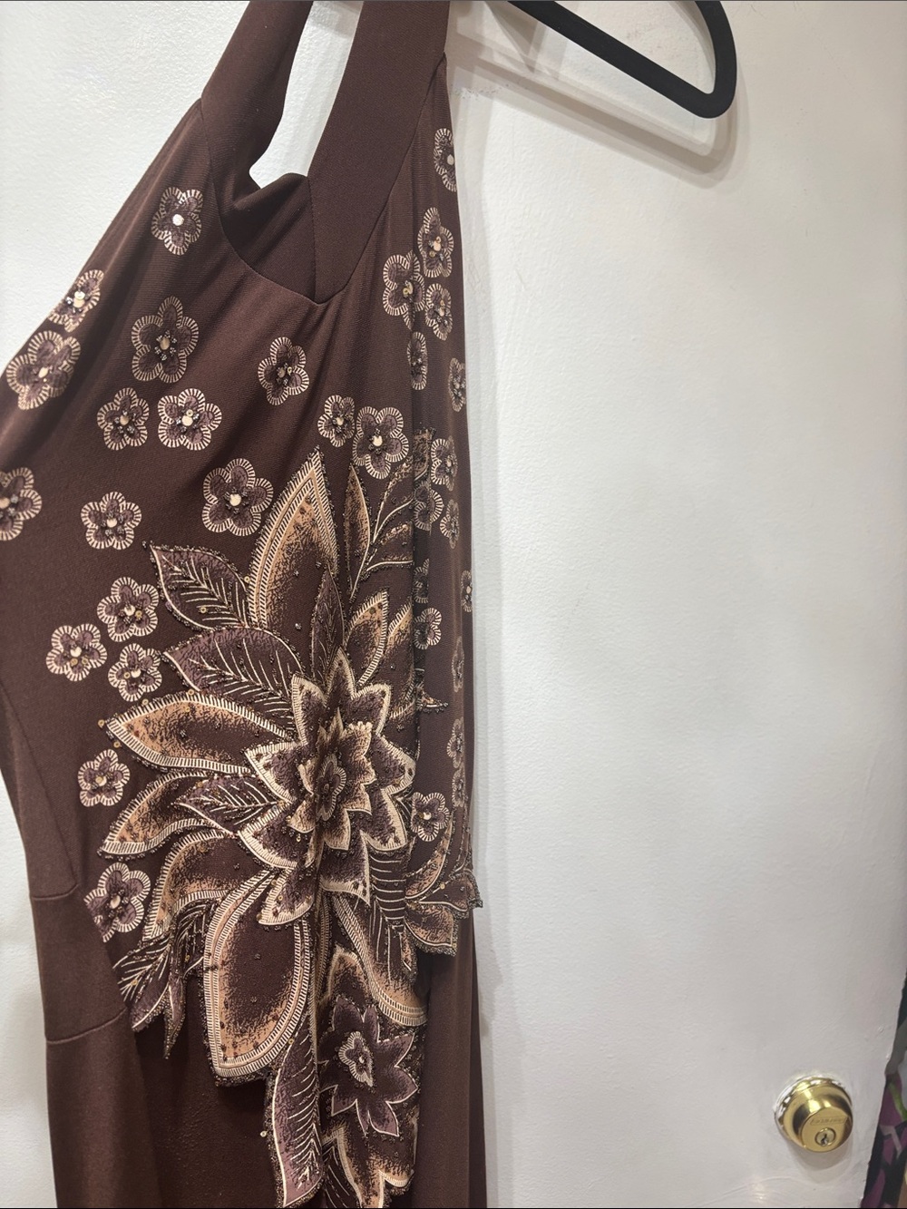 Brown Floral Halter Camisole with Embroidered Detail